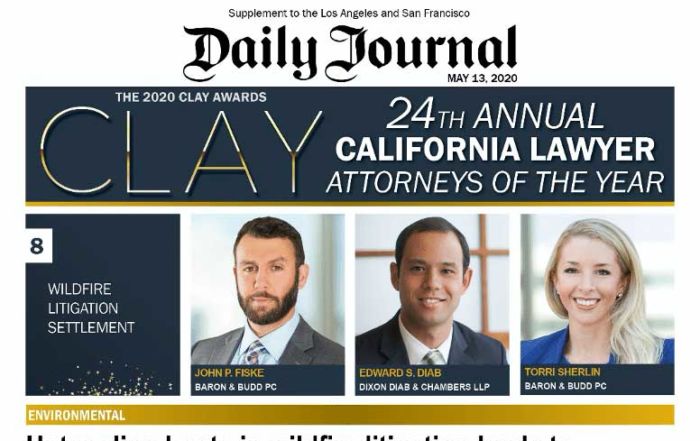 Baron & Budd’s John Fiske and Torri Sherlin Recognized by Daily Journal’s 2020 California Lawyer Attorneys of the Year Award