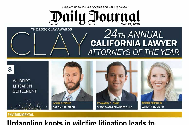 Baron & Budd’s John Fiske and Torri Sherlin Recognized by Daily Journal’s 2020 California Lawyer Attorneys of the Year Award
